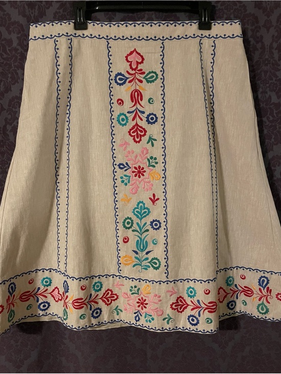 Boden Dresses & Skirts - Boden Embroidered Cream A-Line Linen Blend Skirt Size 14R